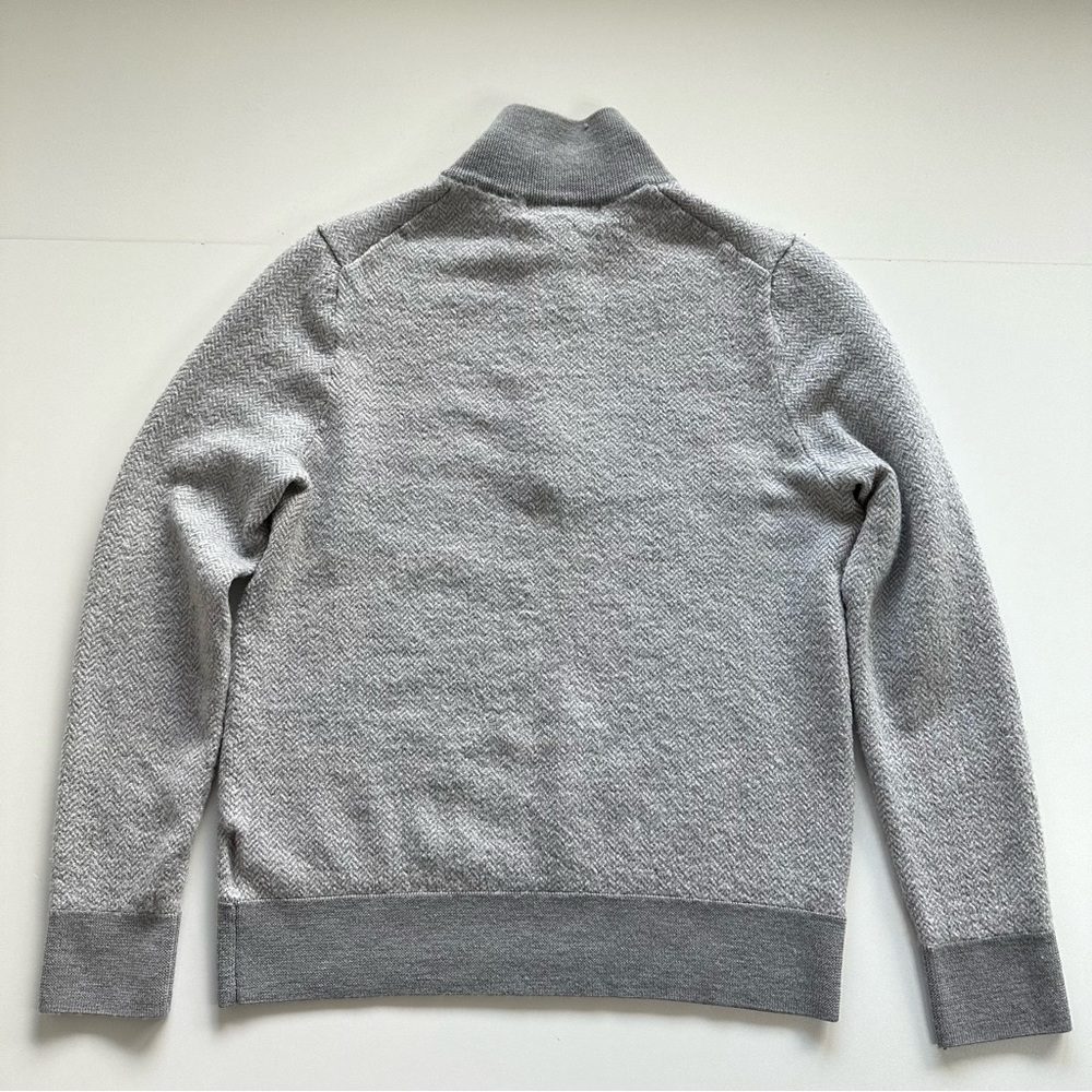 Brooks Brothers Men Grey Size Medium Merino Wool 1/4 Zip Herringbone Sweater - Picture 5 of 14